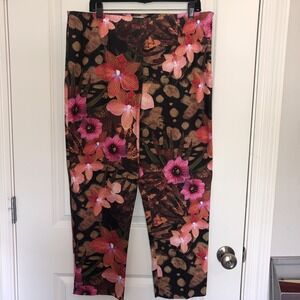 Andre Oliver Floral Pants Women 16 Bright  Floral Cotton Blend High Rise Zip